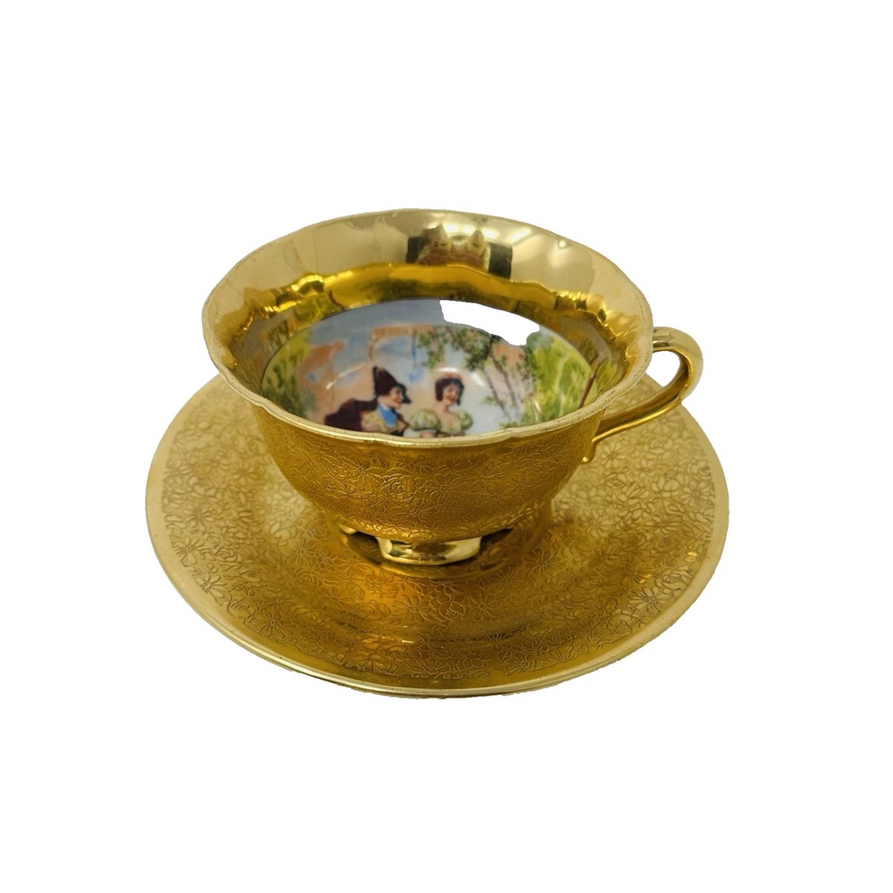 Vintage Japanese China 22K Gold Hand Painted Cup Saucer Etched Floral Tea Set